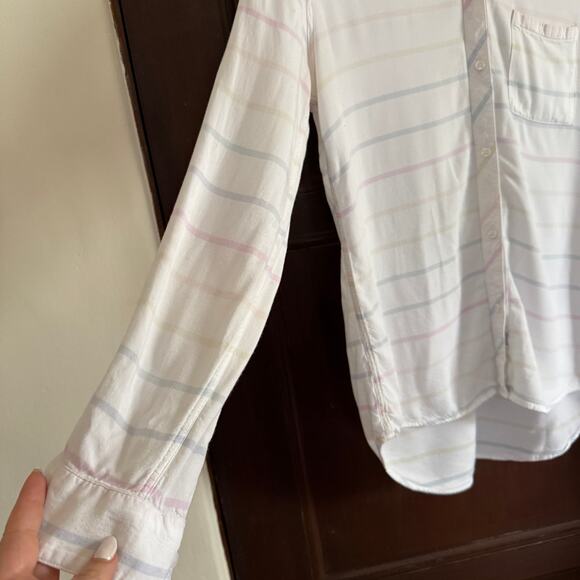 RAILS | Rocsi Rainbow Pastel Stripe White Button Down Shirt | Small - Picture 2 of 5